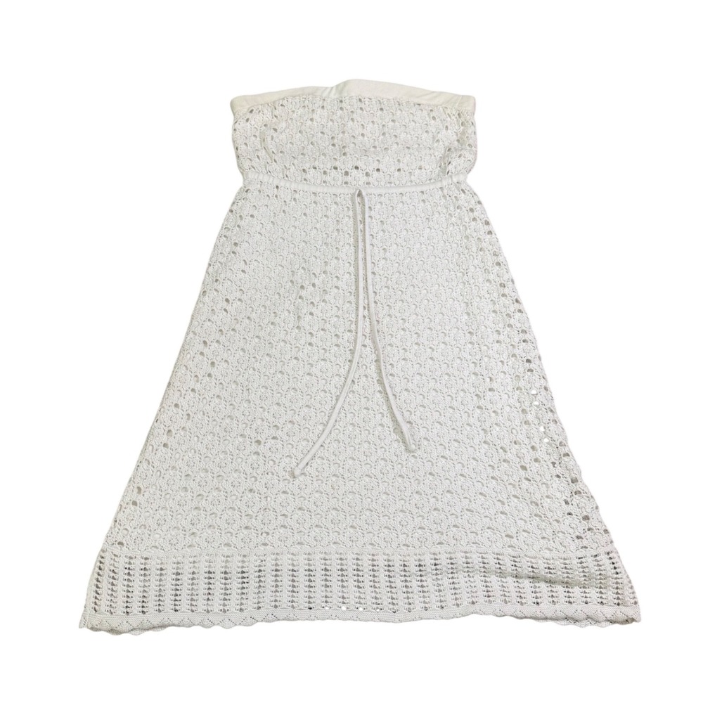 Lilly Pulitzer Crochet White Strapless Dress Cottagecore Picnic Coastal Resort S